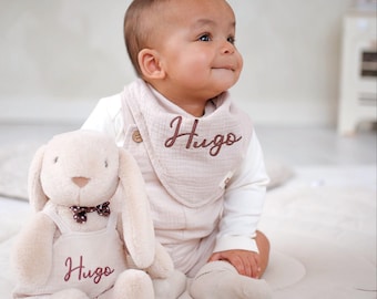 Personalised Baby Organic Cotton Muslin Bib | Embroidered with Baby's Name
