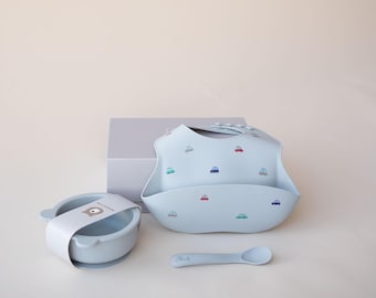 Personalised Baby Weaning Set | Silicone Bowl, Spoon, Bib
