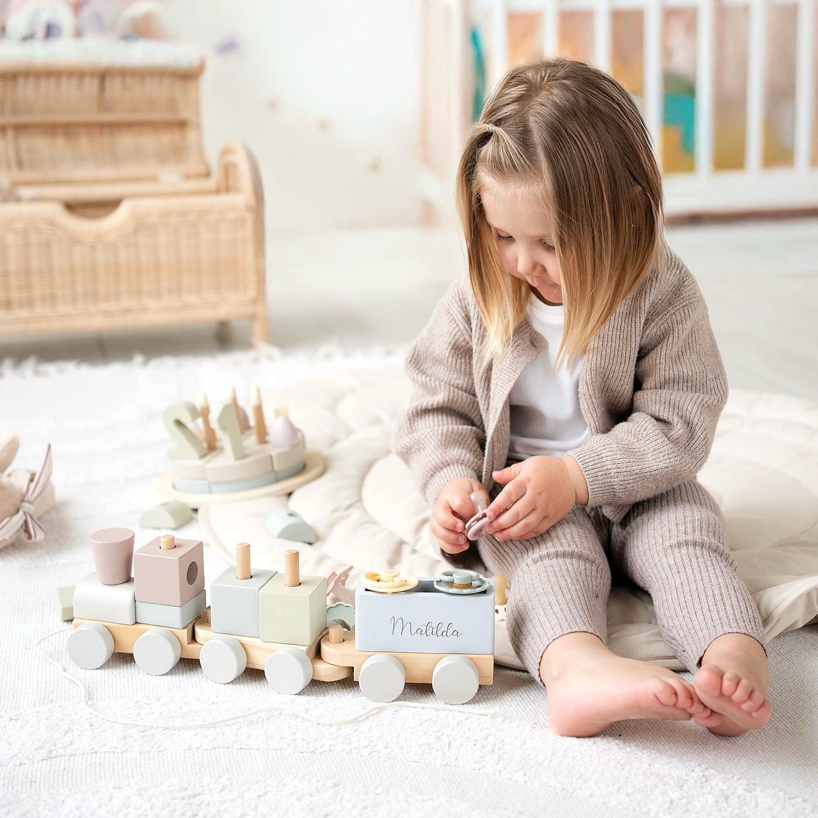 Personalised Wooden Blocks Train Set: Pastel Baby Toy, 1st Birthday ...