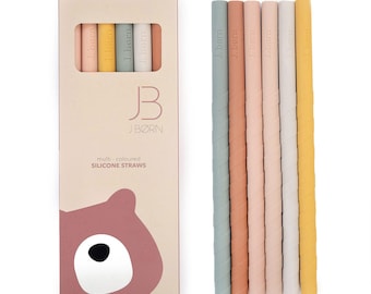 Silicone Straws (Straight) x6 with Cleaning Brush & Pouch