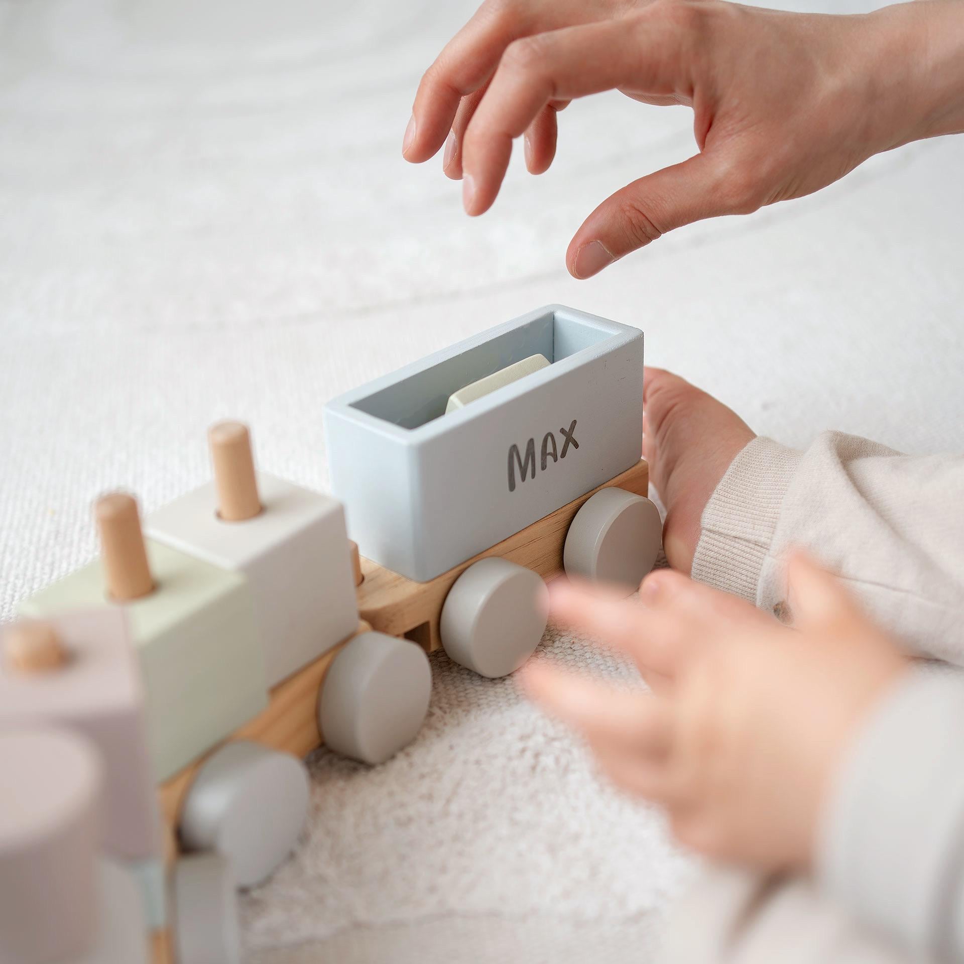 Personalised Wooden Blocks Train Set: Pastel Baby Toy, 1st Birthday ...