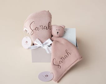Personalized Knit Baby Blanket & Comforter Gift Set | Super Soft