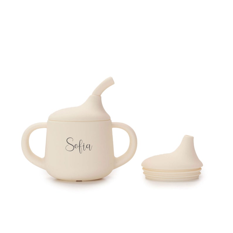 Baby Personalised Sippy Cup Drinking Cup Baby Trainer Cup JBØRN Ivory