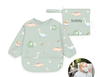 Long Sleeve Baby Cape Bib & Personalised Travel Zip Pouch | Weaning Essential | mealtime bib