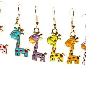Colorful Giraffe Earrings, Giraffe Earrings, Animal Earrings, Giraffe Jewelry, Animal Lovers Jewelry, Enamel and Gold Giraffe Earrings