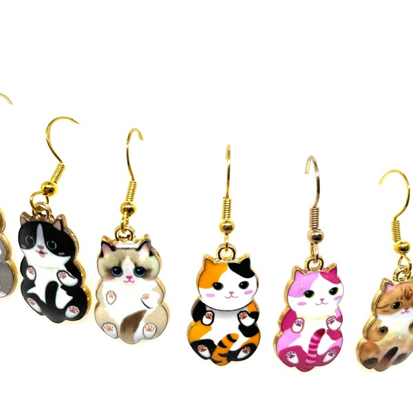 Chonky Cat Earrings, Calico Cat Earrings, Black and White Cat Earrings, Gray Cat Earrings, Tuxedo Cat Earrings, Cat Jewelry, Cat Mom