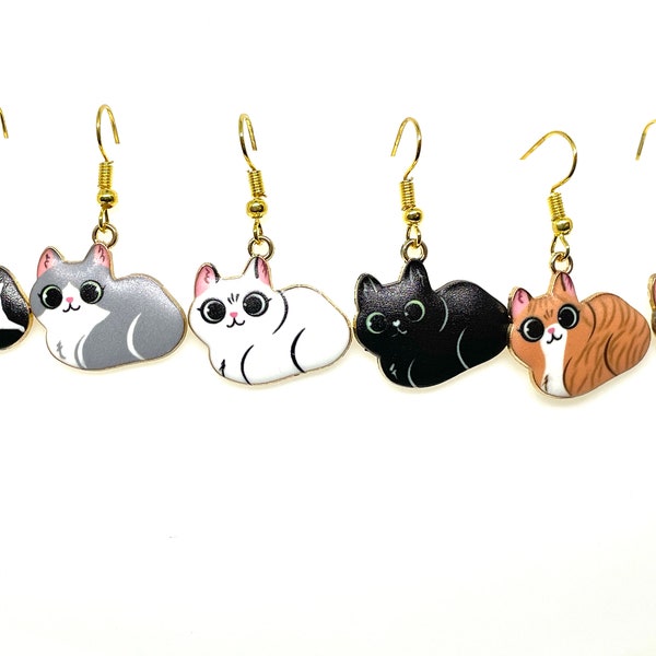 Cuddly Cat Earrings, Black Cat Earrings, White Cat Earrings, Bicolor Cat Earrings, Brown Tabby Cat Earrings, Gray Cat Earrings