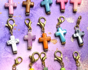Cross Purse Charm Gemstone Cross Bag Charm Religious Keychain Zipper Pull Colorful Faith Gift Spiritual Accessory Christian gift for her