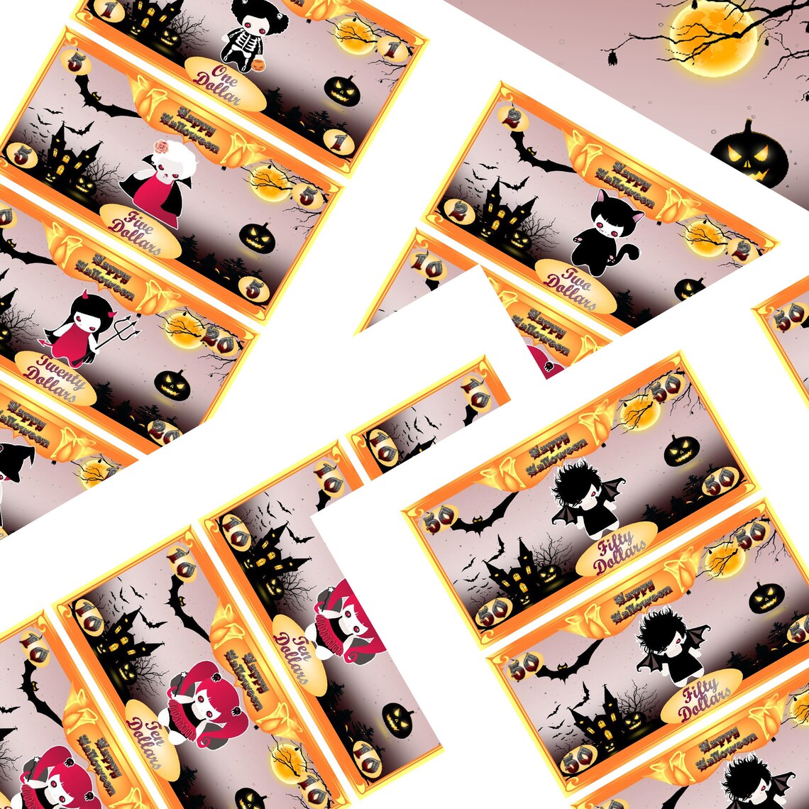 halloween play money printable front and back party gift fake etsy