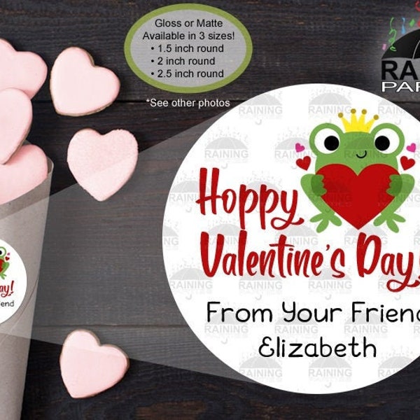 Personalized Hoppy Valentine's Day Labels, Valentine Card Envelope Seals, Happy Valentine's Day Stickers Treat Bag Product Labels Frog Tags