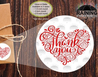Thank you Stickers, Red Word Art Hearts, Business Tags, Thanks for order Labels, Baby Shower Party Seal Packaging Bag Box Jar Gift Valentine