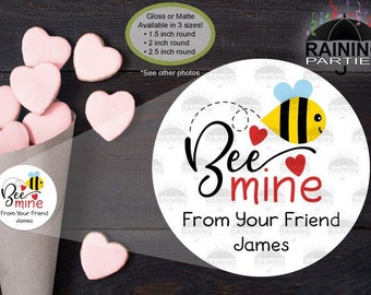 Personalized Bee Mine Bumble Bee Labels, Valentine Card Envelope Seals, Happy Valentine's Day Stickers, Treat Goody Bags, Product Labels Tag