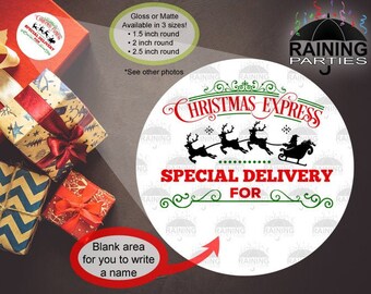Christmas Express Special Delivery Labels, From Santa Claus Holidays Envelope Seals, Gift Tags, Present Stickers, Product Thank You, Sleigh