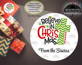 Personalized Believe In Christmas Labels, Merry Christmas Envelope Seals, Religious Gift Tags, Present Custom Stickers Thank You Party Favor