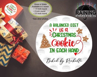 Personalized Balanced Diet Christmas Cookies Labels, Happy Holidays Envelope Seals Funny Baked By Kitchen Gift Tags Present, Product Labels