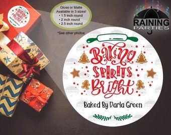 Espíritus de hornear personalizados etiquetas de galletas de Navidad brillantes, happy holidays sobre sellos divertidos horneados por etiquetas de regalo de cocina, etiquetas de producto