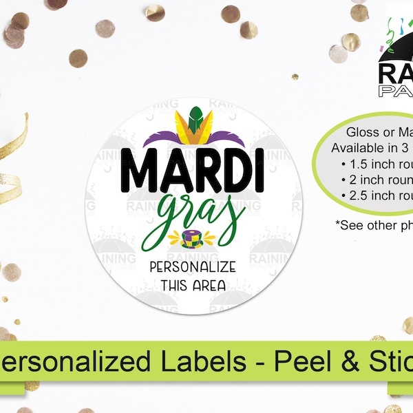 Personalized Mardi Gras Sticker Labels, Happy Mardi Gras Stickers, Mardi Party Envelope Seals Fat Tuesday Favor Treat Bags Nola New Orleans