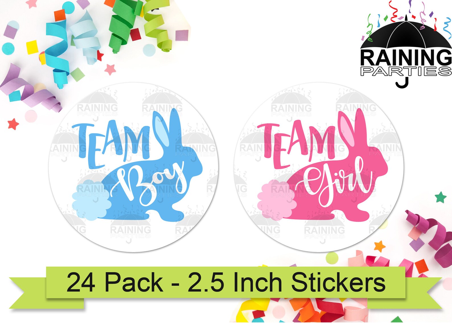 Easter Bunny Rabbit Gender Reveal Party Stickers 24 Pack Etsy