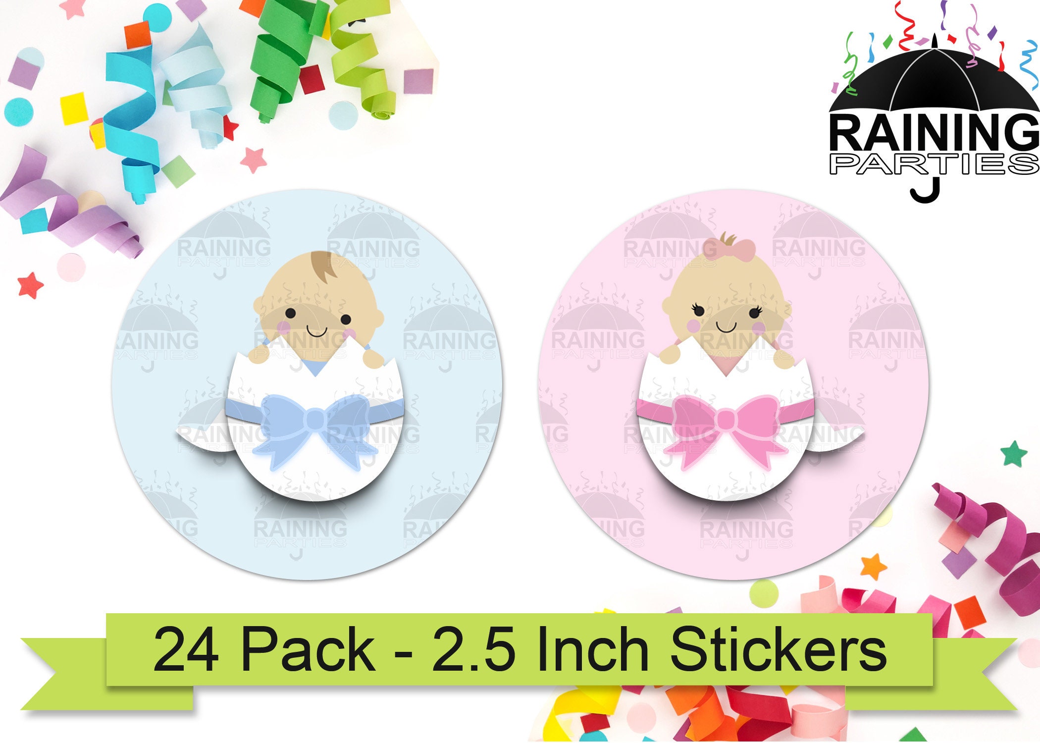Egg Babies Hatching Gender Reveal Party Stickers (24 Pack