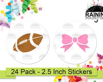 Fútboles o arcos género revelan fiesta pegatinas (24 paquete) 2.5 "círculo redondo etiquetas, bebé ducha fiesta Favors sellos, equipo chico rosa chica marrón