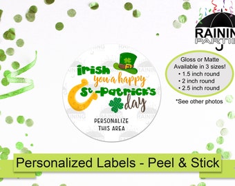Personalizado Irlandés You a Happy St. Patrick's Day Stickers, Etiquetas de fiesta, Sellos de sobre, Trébol Shamrock, Regalo de Clase, Herradura Buena Suerte