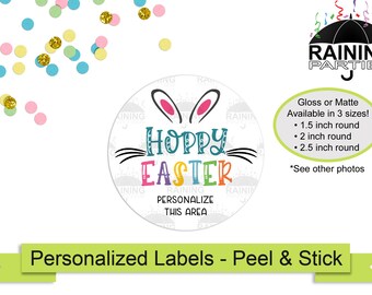 Personalizado Hoppy Orejas de Conejo de Pascua Etiquetas, Feliz Pascua Pegatinas, Etiquetas de Regalo, Personalizado Gracias Fiesta Favor Sobre Sellos Bunny Orejas Cara