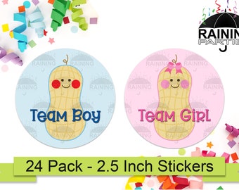 Little Peanut Team Girl Team Boy Gender Reveal Party Stickers (24 Pack) 2.5" Circle Round Labels Baby Shower Party Favors Seals Pink Blue