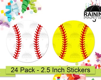 Baseball or Softball Gender Reveal Party Stickers (24 Pack) 2.5" Circle Round Labels Baby Shower Party Favors Team Boy or Team Girl Sports