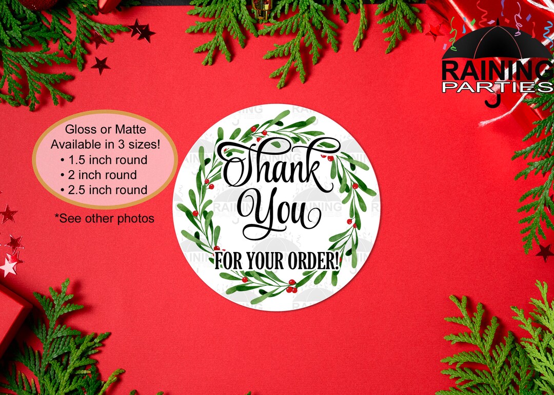 Christmas Wreath Thank You for Your Order Labels, Holiday Envelope ...