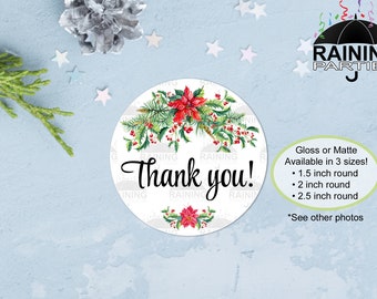 Etiquetas de agradecimiento con diseño de flor de Pascua, sellos para sobres navideños, etiquetas para regalos, pegatinas para empresas, etiquetas para embalaje de productos y pegatinas de agradecimiento.