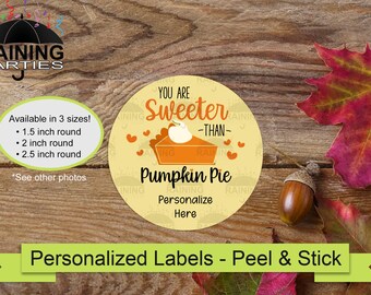 Etiquetas personalizadas "Eres más dulce que el pastel de calabaza", Feliz Día de Acción de Gracias, Da gracias, Sellos para sobres, Etiquetas de regalo de otoño, Pegatinas personalizadas