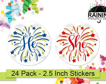 Firework Gender Reveal Cupcake Topper, Firework Cupcake Topper, Firework She or He Sticker, 4th of July Gender Reveal, Firework Sticker