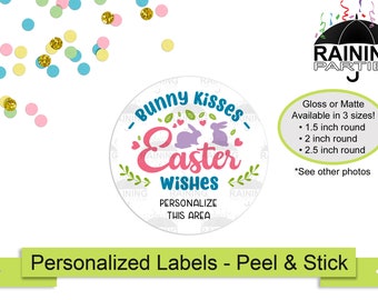 Personalizado Bunny besos deseos de Pascua pegatinas, sellos de sobre de Pascua feliz, etiquetas de regalo, etiquetas personalizadas presentes gracias favor de fiesta, huevos