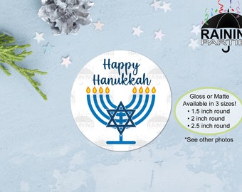 Menorah Happy Hanukkah Labels, Holiday Envelope Seals, Gift Tags, Business Stickers, Product Packaging Label Appreciation Jewish Celebration