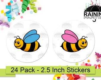 What Will It Bee Gender Reveal Party Stickers (24 Pack) 2.5" Circle Round Labels Baby Shower Party Favors Seals Team Blue Boy Pink Girl Bees