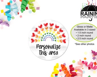 Personalized Heart Rainbow Labels, Rainbow Birthday Party Envelope Seals, Product Labels, Thank you Stickers, Custom Tags, Happy Mail Gift