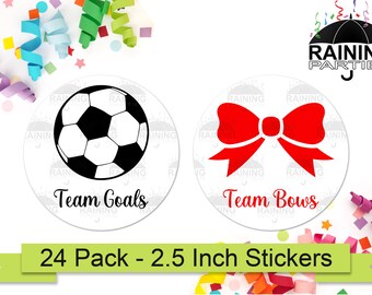 Goles o arcos género revelar pegatinas de fiesta (24 pack) rojo negro 2.5 "Círculo Ronda Etiquetas, Baby Shower Party Favors Seals Team Boy Girl Soccer