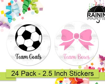 Goals or Bows Gender Reveal Party Stickers (24 Pack) Pink Black 2.5" Circle Round Labels Baby Shower Party Favors Seals Team Boy Girl Soccer