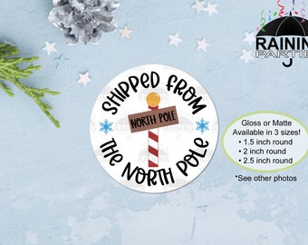 Shipped From North Pole Labels, Christmas Holidays Envelope Seals, Winter Gift Tags, Present Stickers, Thank You Neighbor Appreciation Santa