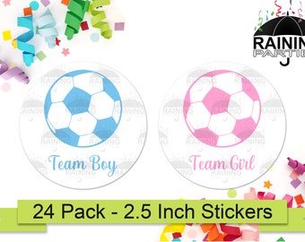 Bolas de fútbol Género Revelar Partido Pegatinas (24 Pack) Rosa Azul 2.5"Círculo Ronda Etiquetas, Baby Shower Party Favors Seals Team Boy Girl Goals