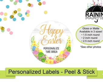 Personalized Happy Easter Eggs Border Labels, Easter Stickers, Gift Tags, Present Custom  Thank You Party Favor Envelope Seals Watercolor