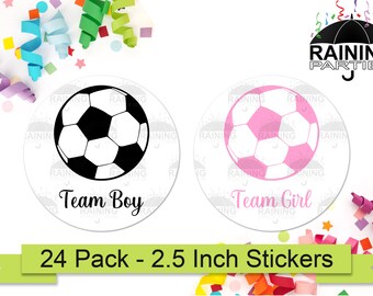 Pelotas de fútbol Género Revelar Partido Pegatinas (24 Pack) Rosa Negro 2.5"Círculo Ronda Etiquetas, Baby Shower Party Favors Seals Team Boy Girl Goals