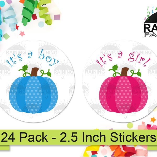 Halloween Polka-Dots Pumpkin Gender Reveal Party Stickers (24 Pack) 2.5" Circle Round Labels Baby Shower Party Favors Seals It's a Girl Boy