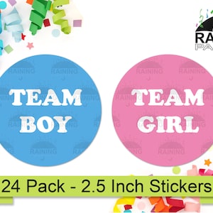 Team Boy or Team Girl Gender Reveal Party Stickers (24 Pack) Baby Feet 2.5&quot; Circle Round Labels, Baby Shower Party Favors Seals Pink Blue