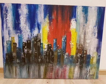 SKYLINE - Sonnenuntergang am Meer, Acryl, abstrakt, 60x80x5cm