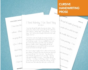Handwriting Practice I Stood Yesterday I Can Stand Today by Dorothy Dix Cursive Speed Loops, NSW Foundation Font