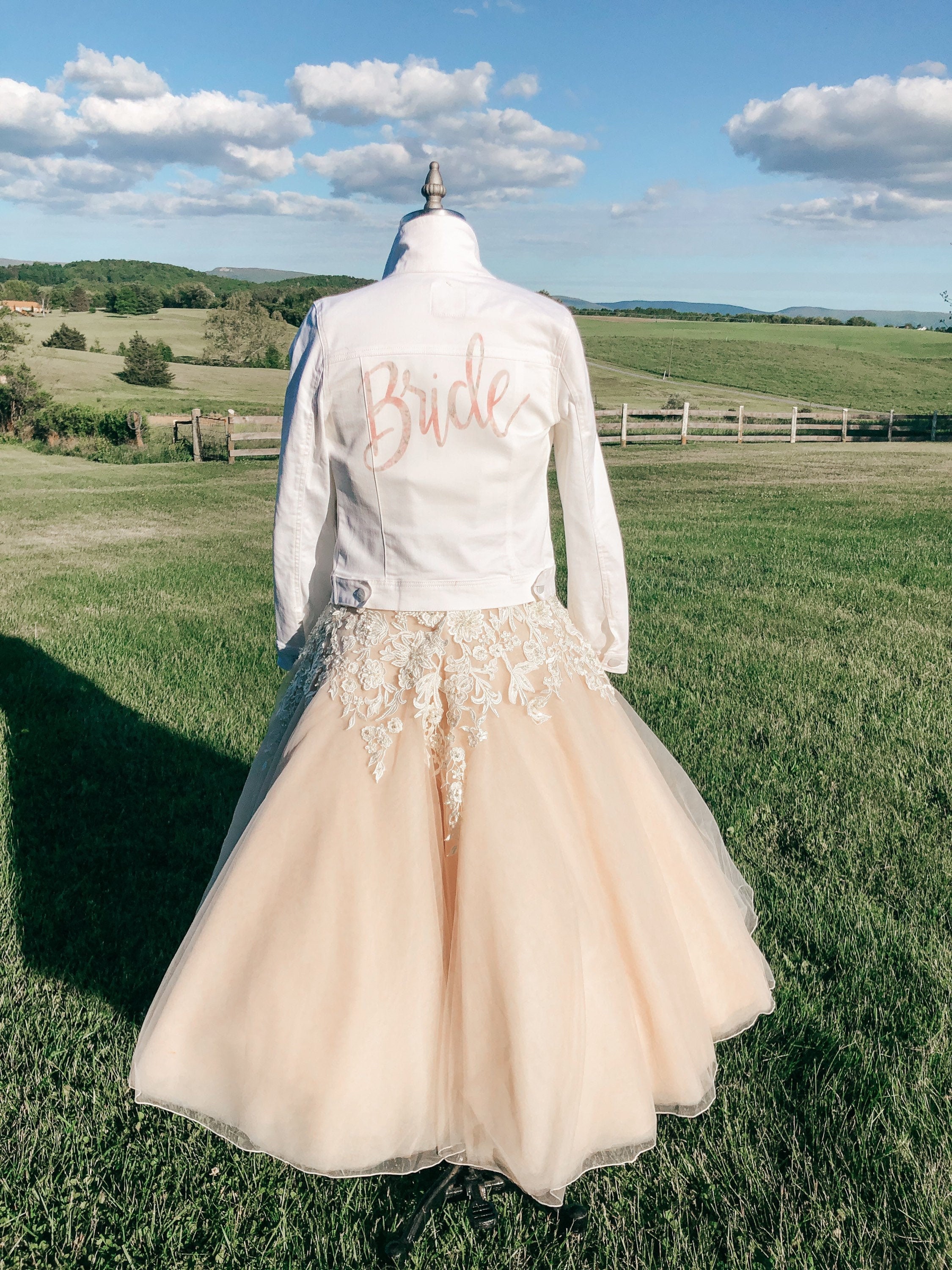 White Denim Bride Jacket/ Bride Wifey Jean Jacket/ Floral Etsy