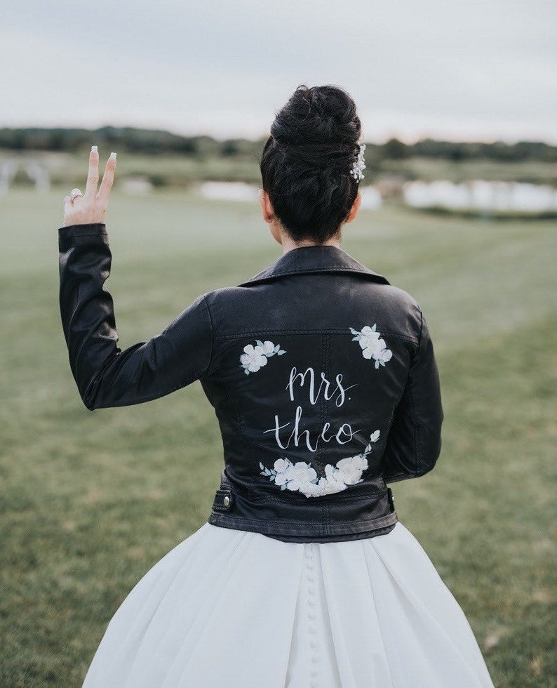 Lederjacke mit Nachnamen für Hochzeit