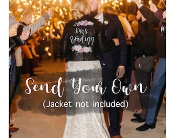 Hand Painted Mrs Faux Leather Jacket/ Customizable Bridal Wifey/ Personalized Bridesmaid Mother of the Bride Bachelorette Gift/ Custom