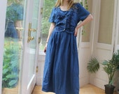 Vintage 1990 39 s Denim Dress, Vintage Corset Tie 90 39 s Dress, Women 39 s Size Medium Denim Long Dress, Floral Denim 90 39 s Summer Cowgirl Boho Dress
